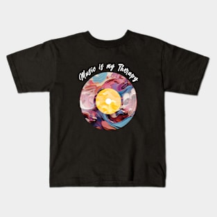 Music is my Therapy - Music Lovers White Text Kids T-Shirt